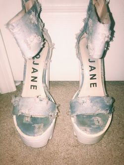 Denim chunky heels