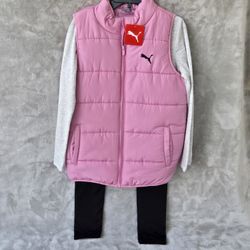 Girls LITTLE AND BIG  Puma 3 PIECE PUFFER VEST WITH SHIRT AND LEGGINGS SIZE XL  NWT