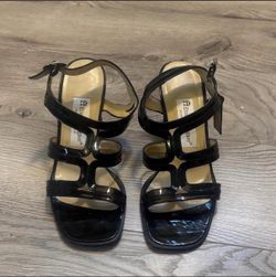 Etienne Aigner Black Patent Strappy Heeled Sandals