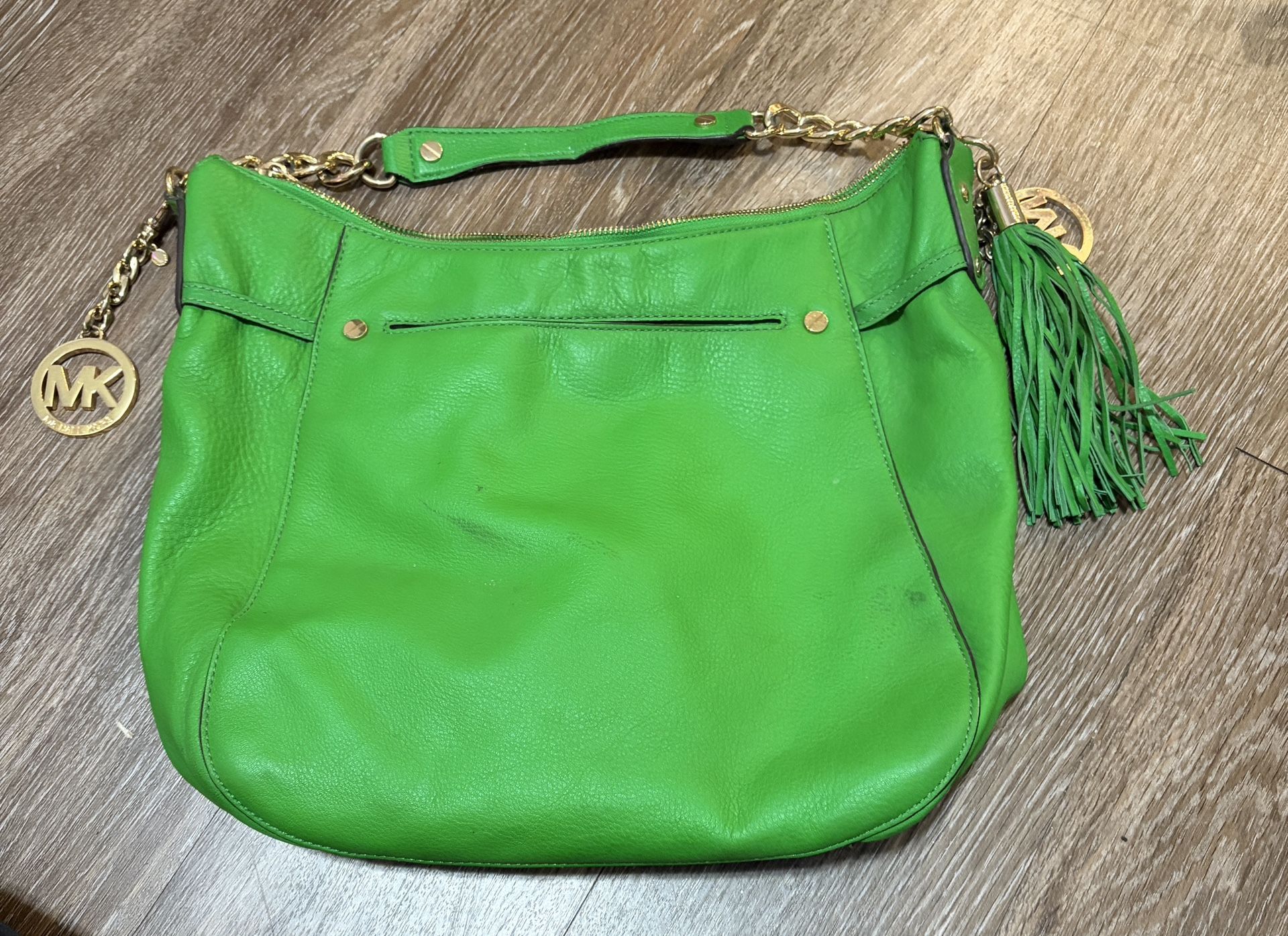 Michael Kors Bright Green Shoulder Bag with Gold Accents