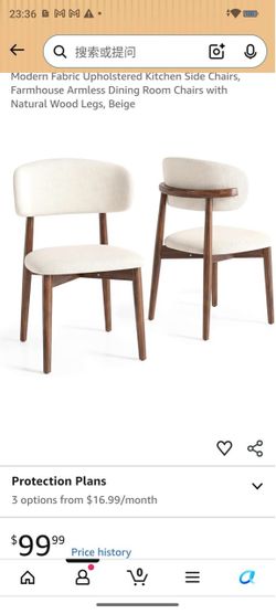 Wooden Dining Chairs Set of 2, Mid-Century Modern Fabric Upholstered Kitchen Side Chairs, Farmhouse Armless Dining Room Chairs with Natural Wood Legs,
