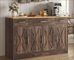 53” Buffet Cabinet with Storage Kitchen Coffee Bar, Rustic Brown
Large Farmhouse Sideboard Cabinet with 4 Doors, 3 Drawers and Adjustable Shelves for 