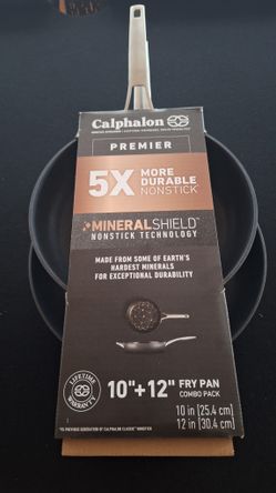 Calphalon Premier 10"&12"fry Pan Set  Hard-Anodized Nonstick Fry Pan with MineralShield nonstick technology. Brand New In Box! Retail $98.00

Calphalo