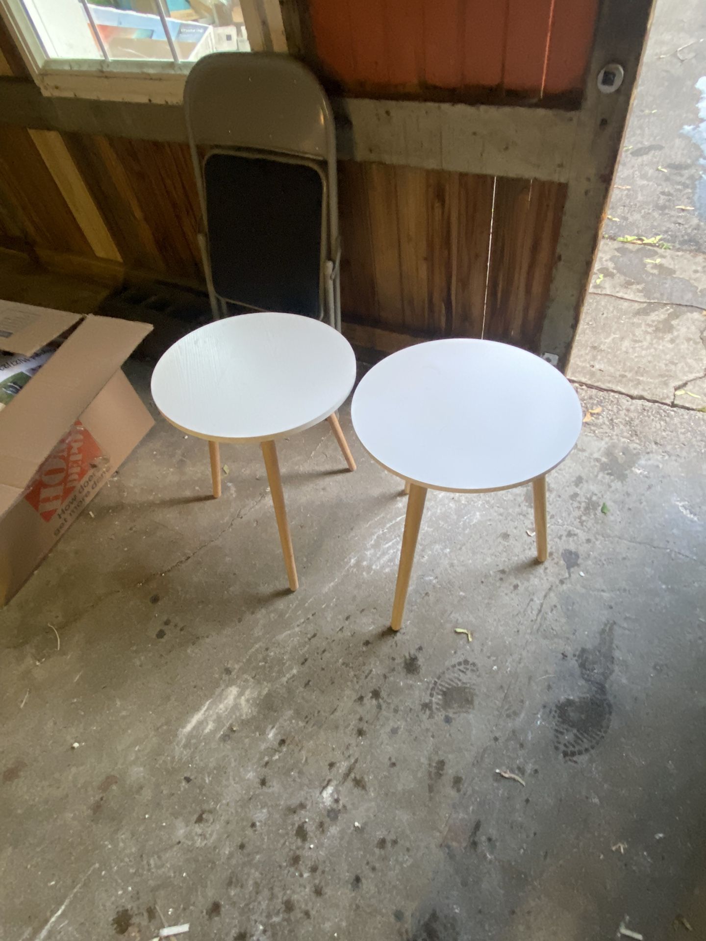 (2) Circular White End Tables