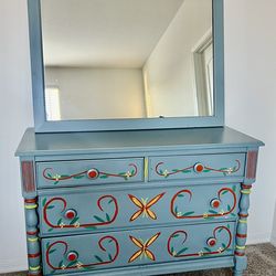 Vintage Wood Dresser And Mirror Both Pieces