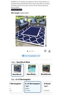 GENIMO 6' x 9' Outdoor Rug Waterproof for Patio