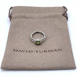 David Yurman Petite Albion Ring with Peridot and Diamonds Size 6