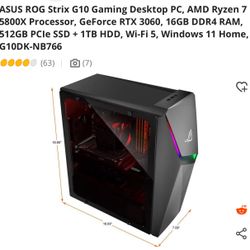 ASUS ROG Strix G10 Gaming Desktop PC, AMD Ryzen 7 5800X Processor, GeForce RTX 3060, 16GB DDR4 RAM, 512GB PCIe SSD + 1TB HDD, Wi-Fi 5, Windows 11 Home