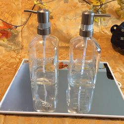Mason Jar Soap Dispensers  With Pump (480ml) Each . Glass With Metal Looking Top  Both For $15.00
