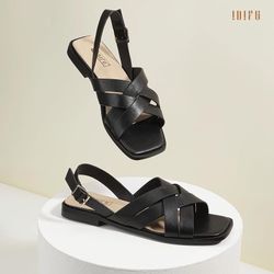 IDIFU Black leather sandals with criss-cross straps size 6.5