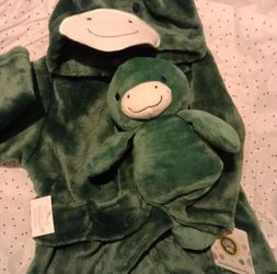 Little Me Green Turtle Baby Robe with Plush Toy