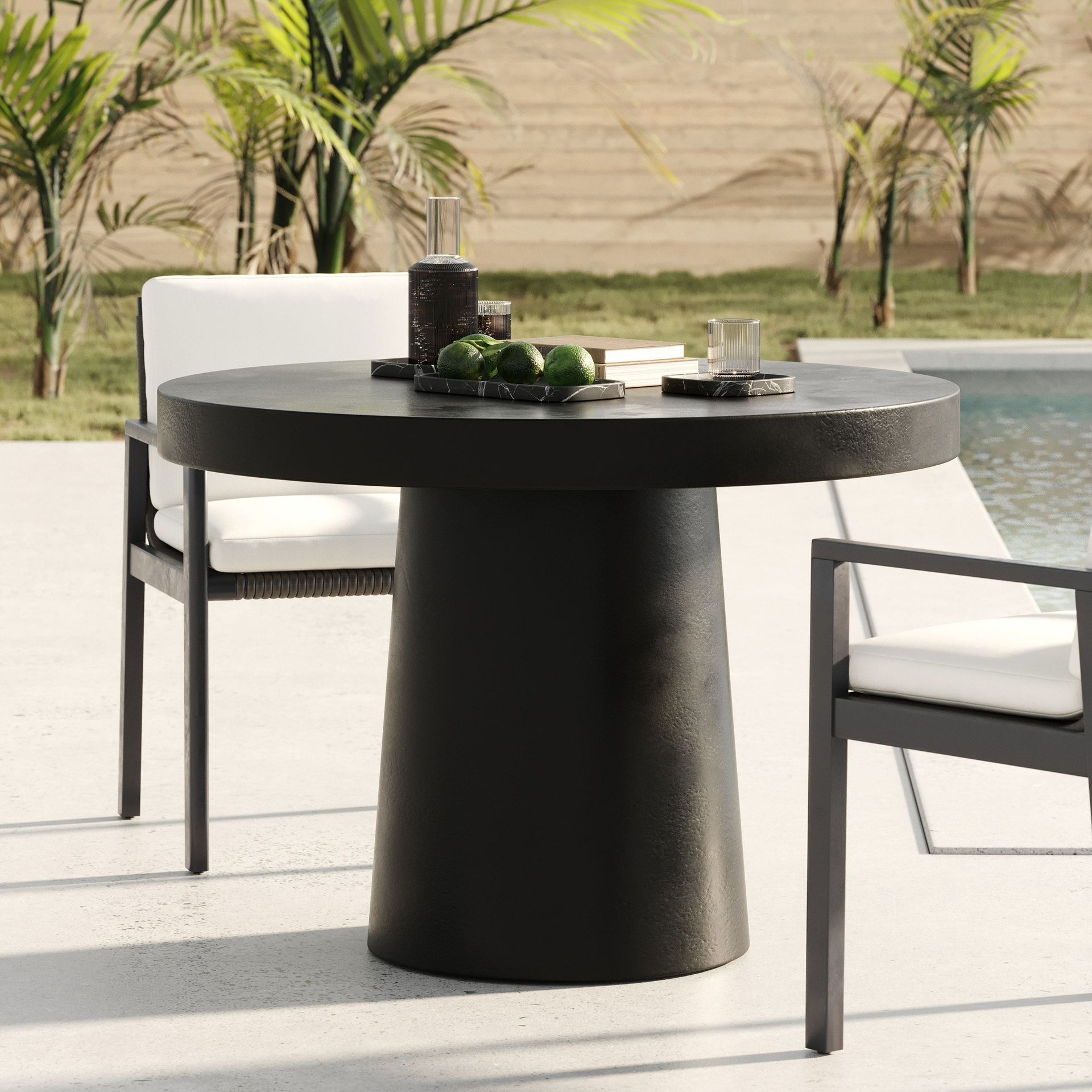 Modern Black Concrete Round Dining Table 43” - Free Delivery ✅ Black Round Concrete Dining Table Indoor/outdoor