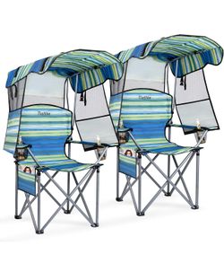 Folding Camping Chairs with Reinforced Shade Canopy Comfortable Wide Seat with Cup Holder and Side Pocket Portable Outdoor Chair for Beach Fishing Spo