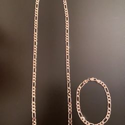 Gold Chain Figaro Necklace And Matching Bracelet Set 