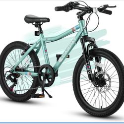 S20101 20 Inch Kids' Bike, Boys Girls Mountain Bike Ages 6-12, 7 Speed Teenager Children Kids' Bicycles, Front Suspension Disc Brake Rear V-Brake, Hig