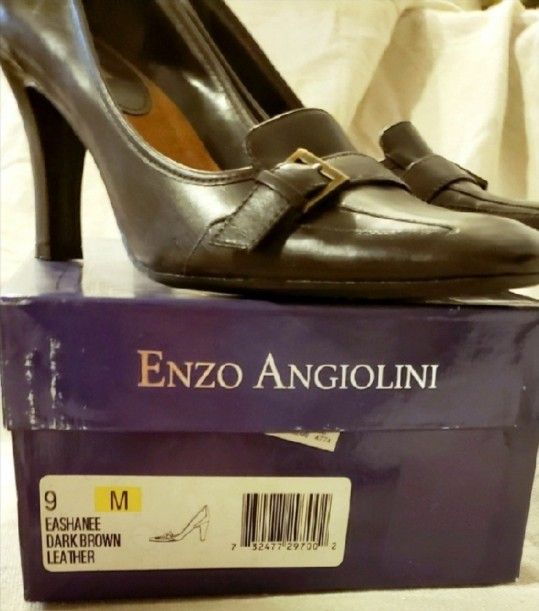 Enzo Angiolini Dark Brown Leather Heels sz 9