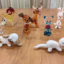 A Collection Of Czechoslovakian Glass Figurines Animals Cats Dogs Farm