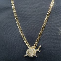 14k Gold Filled Cuban Chain With Shark Pendant. 14k Stamped!