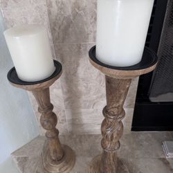 Wood Candlesticks And Candles 