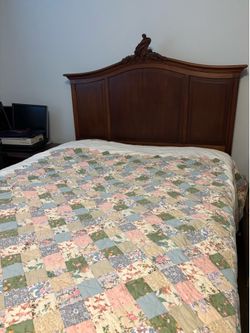 Antique French Mahogany Bedroom Set - Fits Standard Full Mattress & Armoire