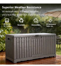 EAST OAK 120 Gallon Outdoor Storage Box | Large Resin Deck Box with Reinforced Stainless Steel Support | Waterproof & UV-Resistant Patio Storage Box f