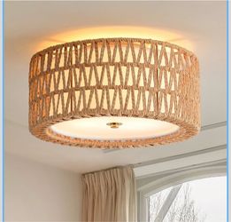 (2) Brand new rattan ceiling light fixtures 12.6”