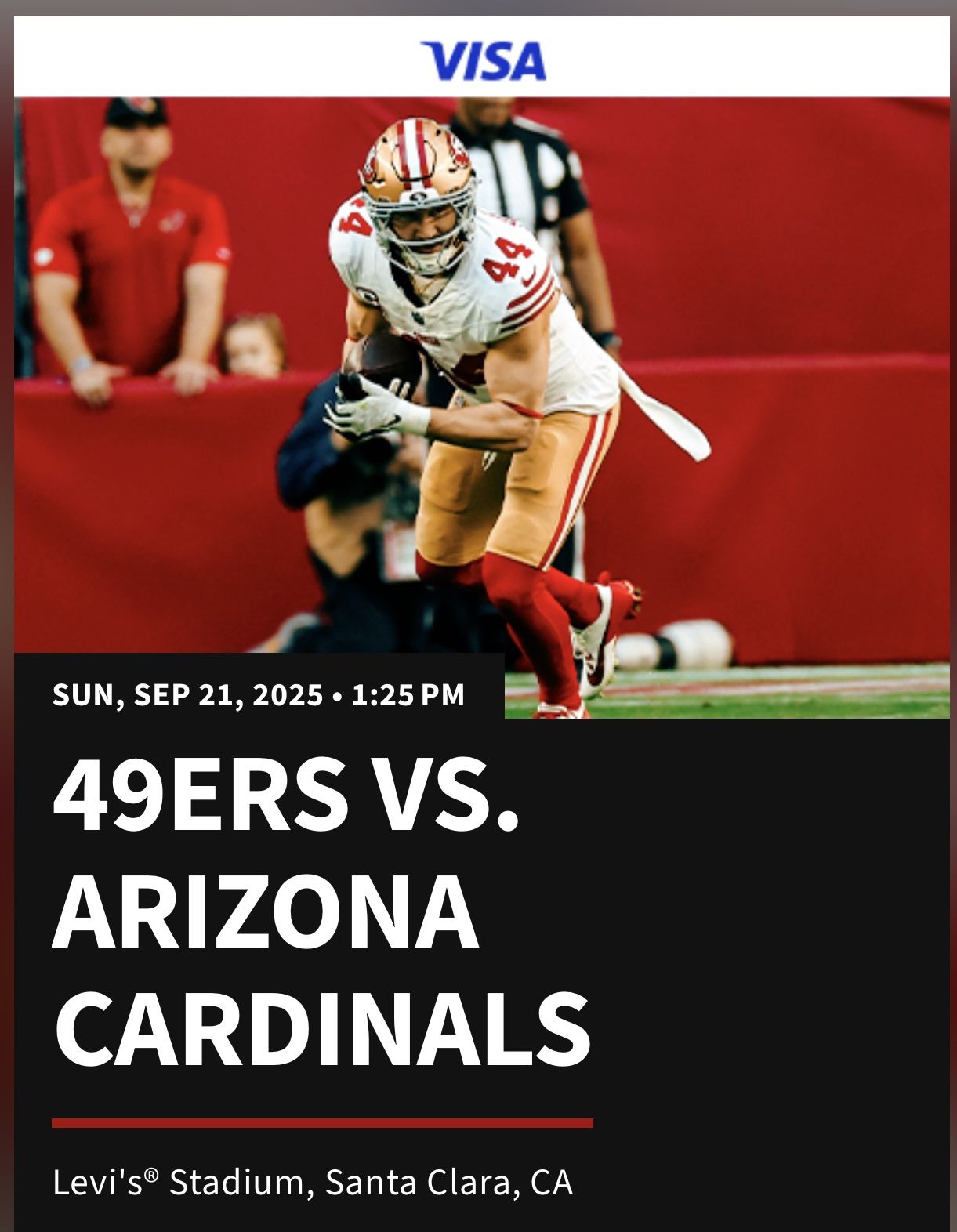 Two Tickets For Sale! 49ers vs Cardinals! Free Unlimited Food And Drinks Included. 