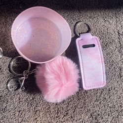 Pink Glitter Boot / Pom Keychain Lipstick Holder 