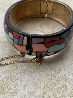 Vintage Eisenberg Artist Series Enamel Hinged Bangle Bracelet 