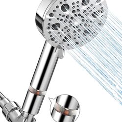 Filtered Shower Head with Detachable Handheld, 5.1" Chrome Surface, 9 Spray Settings High Pressure Shower Head with Multifunction Filters for Hard Wat