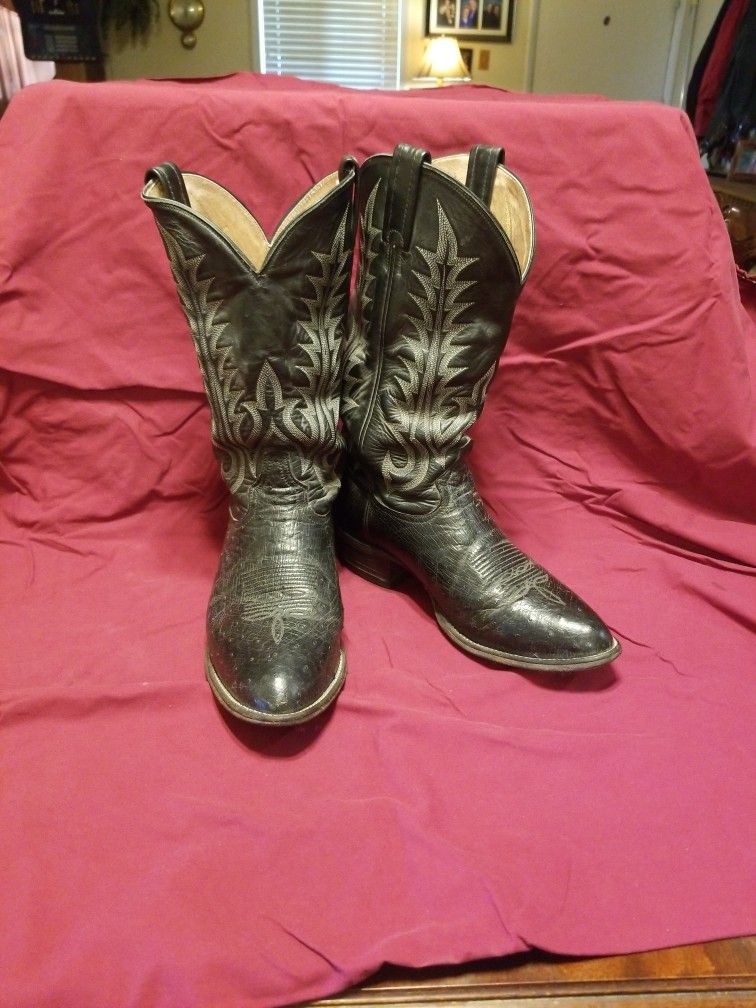 Vintage Tony Lama Full Quil Ostrich Cowboy Boots
