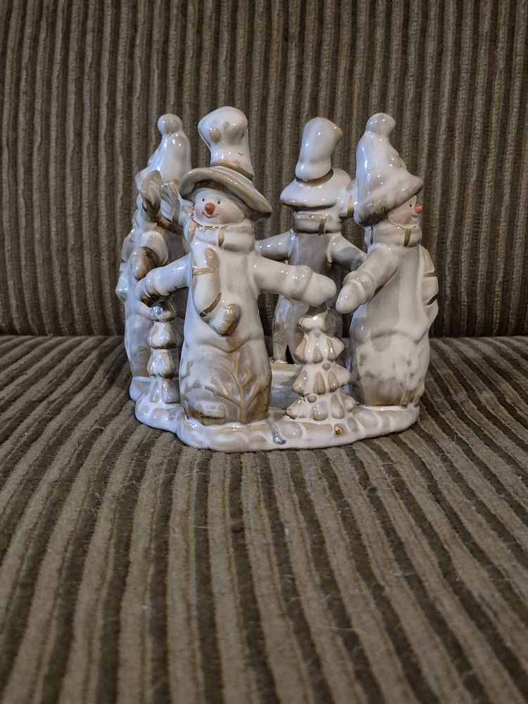 Porcelain Snowman Candle Holder