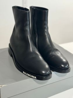Mens Balenciaga Black Leather Logo Sole Ankle Boots Size 11 worn one Time