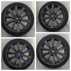 New Tires OEM Tesla Model 3 Wheels Gun Metal Grey Rims OEM 19"