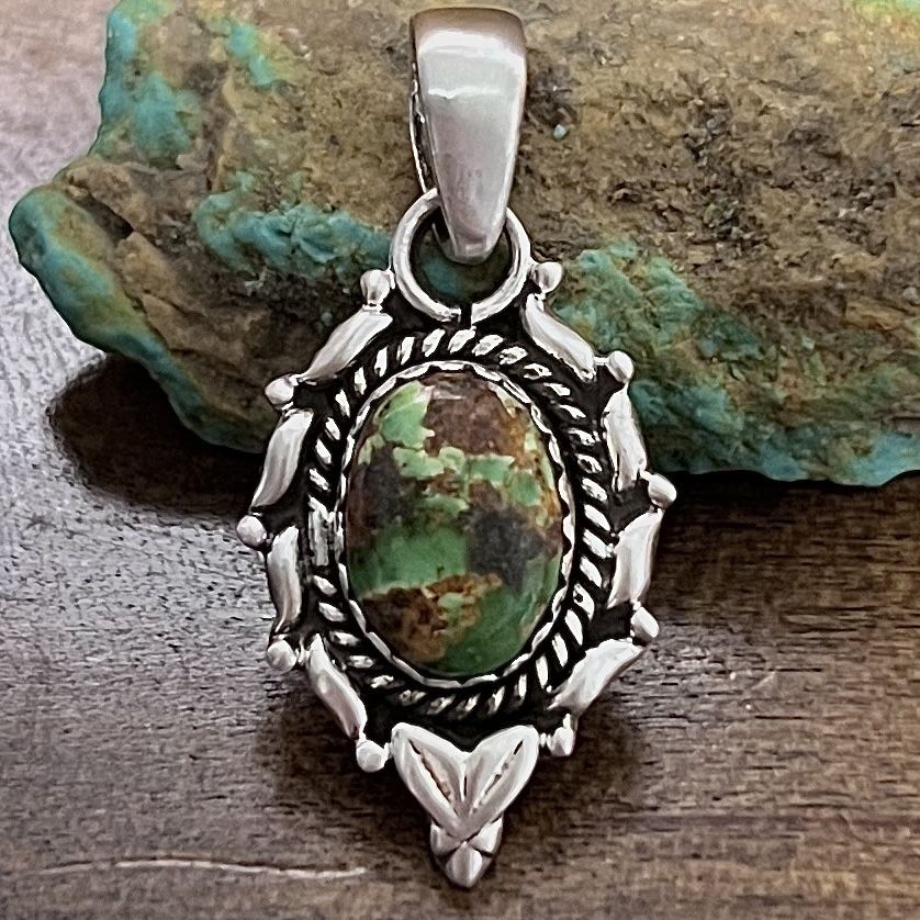Southwestern Sonoran Gold Turquoise Pendant for Necklace Sterling Silver 925