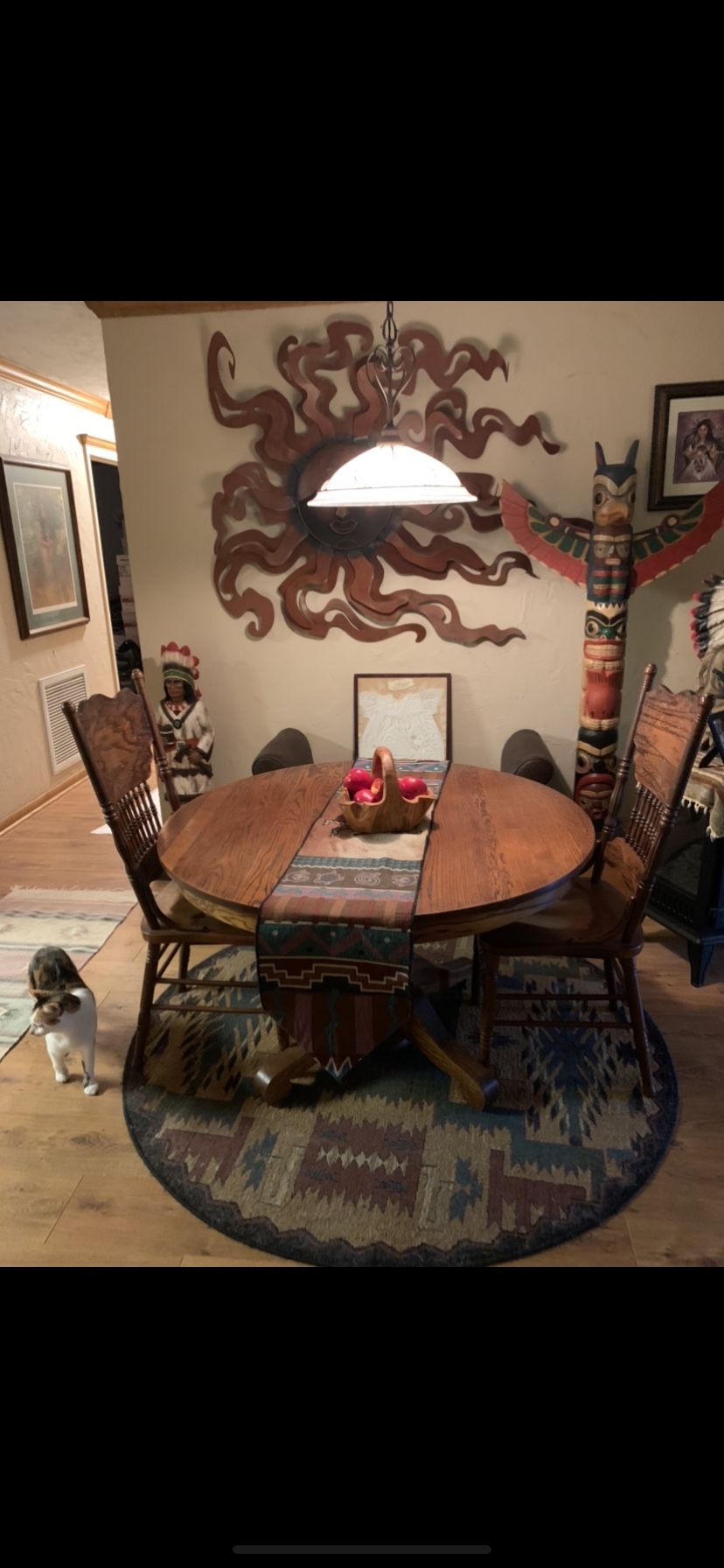 Solid wood dining room table and 2 Chairs