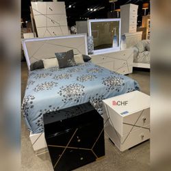 LED 4  Piece Queen  / Eastern King Size Bedroom Set  (included bed frame , dresser , mirror , nightstand )