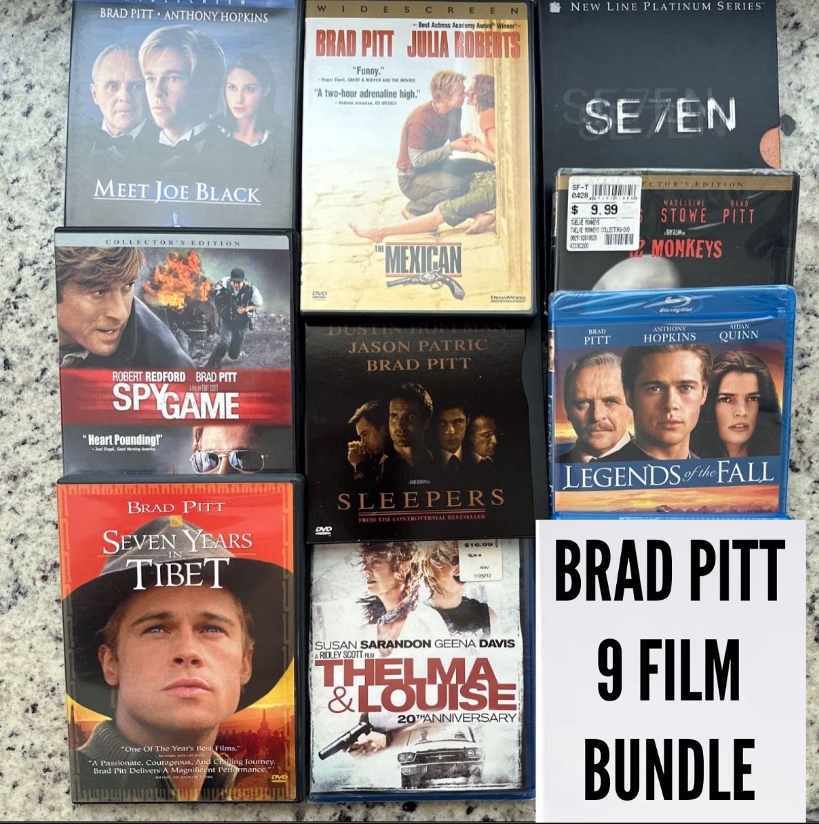 Brad Pitt 9 Movie Bundles Blu-ray + DVD -Some Brand New!  See Description + Pics 🎬