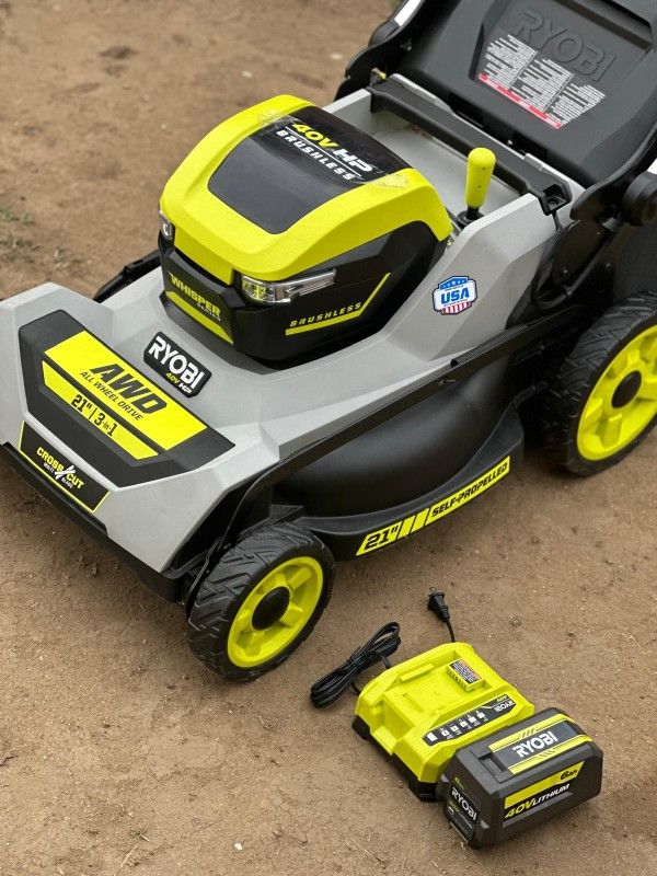 RYOBI
40V HP Brushless 21" Whisper Series Cordless Walk-Behind Multi-Blade Push Lawn Mower - (1) 6.0 Ah Batteries & Charger