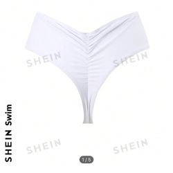 White Ruched Bikini Bottom - L 