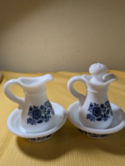 Avon Vintage 2 Sets Milk Glass Cruets, Bowls 1970's