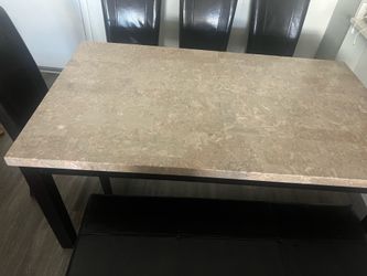 Granite top Dining table with 4 chairs and a bench