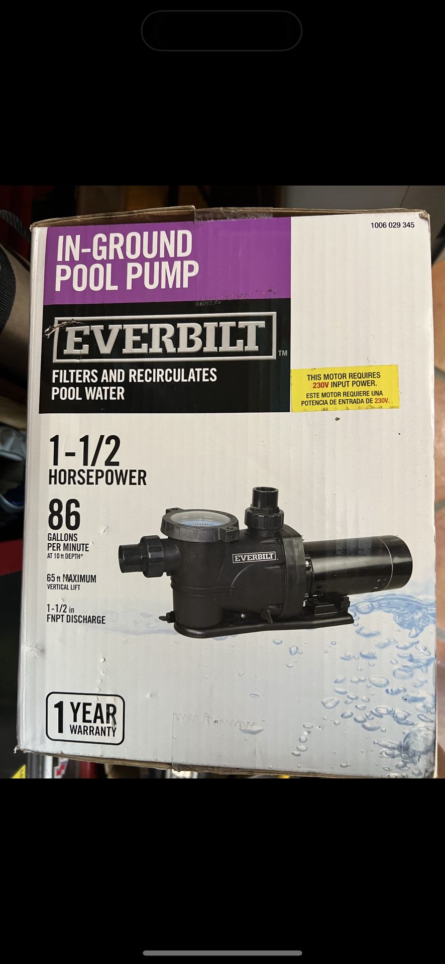 1 1/2 Horse Power Pool Pump (Everbuilt) 