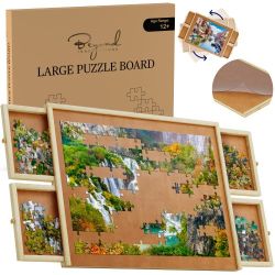 1500 Piece Wooden Jigsaw Puzzle Table - 4 Drawers, Rotating Puzzle Board | 35” X 28”