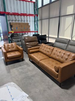 Caramel Leather Sofa and Accent Chair Set
