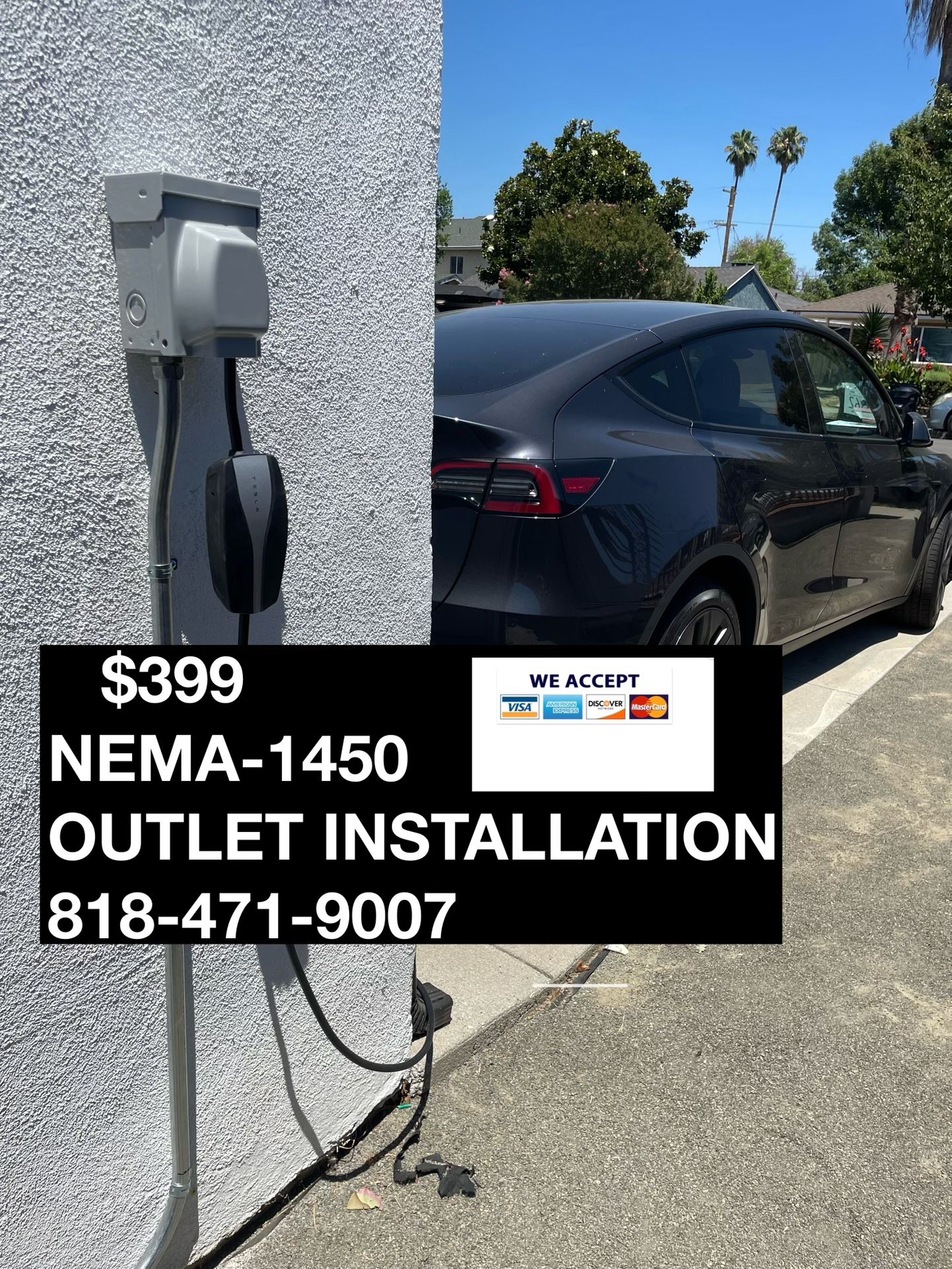 Nema 1450 EV Outlet Level 2 Tesla Wall Connector Car Charger