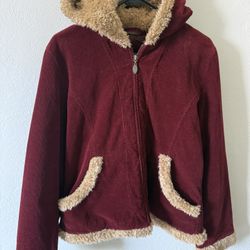Vintage Mudd burgundy Red Corduroy Zip-Up Teddy Bear Jacket Y2K HTF Size Large