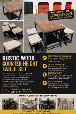 Rustic Counter Height Table Set – Perfect Refinish Project!