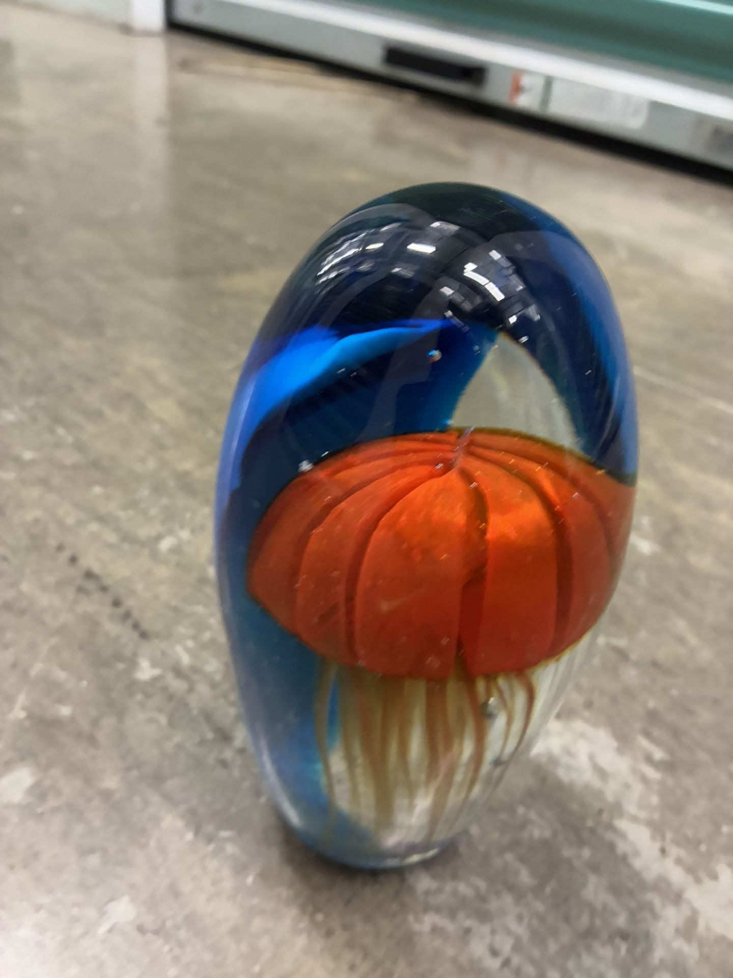Jellyfish Glow In Dark Hand Blown Glass Paperweight
