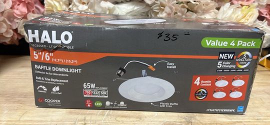 HALO 4-pack LT 5/6 in. Adjustable Integrated LED Recessed Light Trim Retrofit Module with Baffle Trim 5CCT 750lm